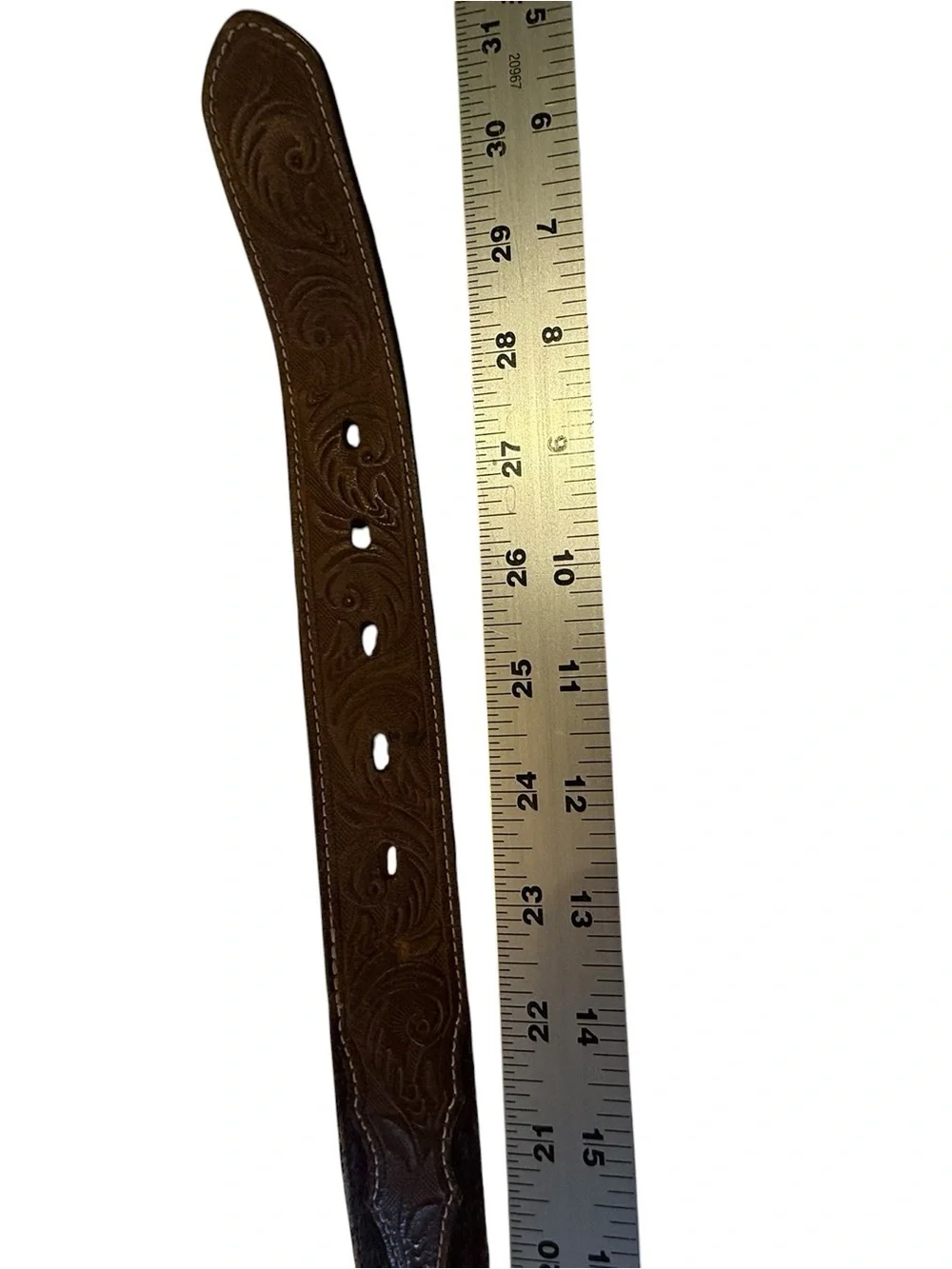 3D Youth Size 26 Western Tooled Leather Belt with Decorative Trim - Brown